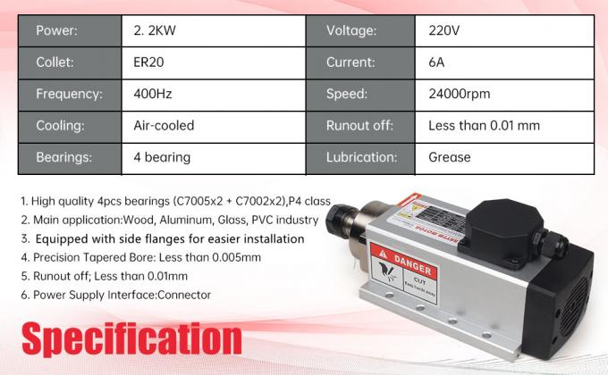 2.2kw ER20 CNC Spindle Motor Kit Air Cooled For CNC Machine 0